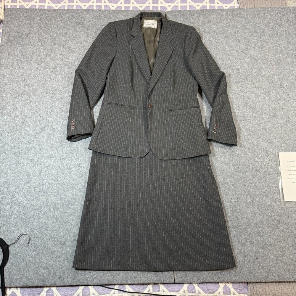 Levi's 2Pcs Skirt Suit Womens 12 Gray Stripe Lined Long Sleeve Single Breasted